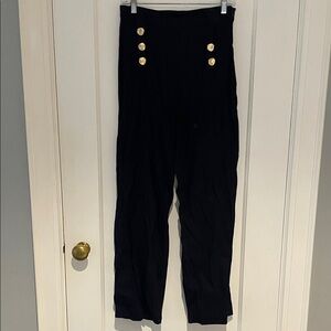 Women’s 4 Halston Heritage Linen Navy Dress Pants with Gold Shell Buttons